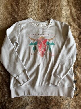 Wrangler Cream Sweatshirt with Coral, Teal & Gold Geometric Bull